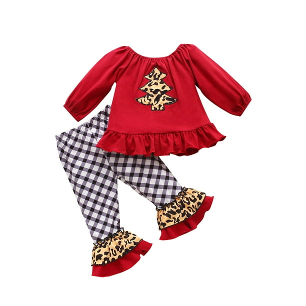 Details about  / Girl/'s Christmas Gift Long Sleeve 2PC Ruffled Set